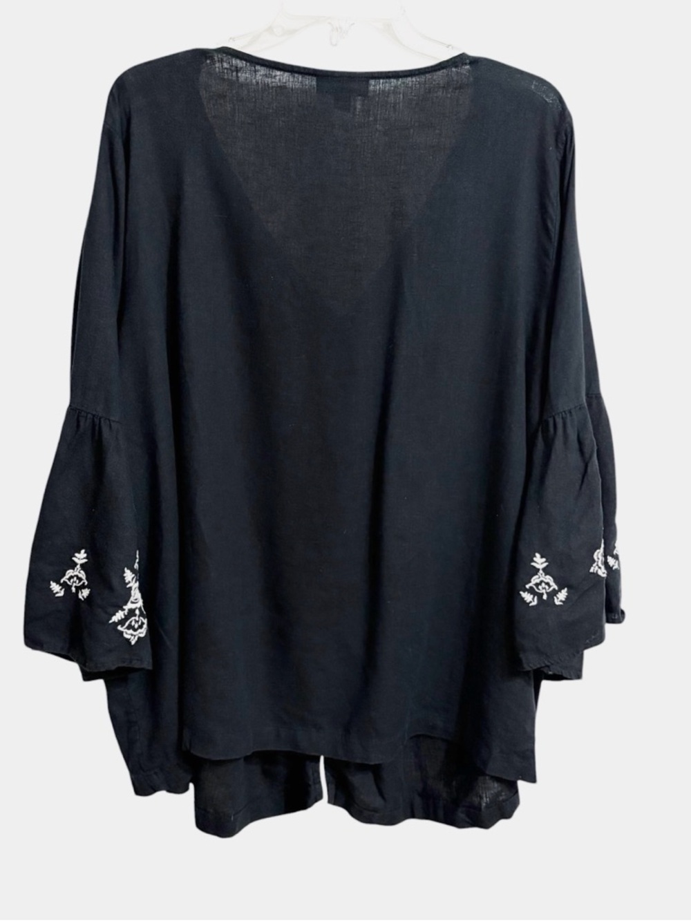 Style & Co Boho Embroidered Flare Sleeve Top Womens 3X Black Linen Blend Hippie - Picture 5 of 9